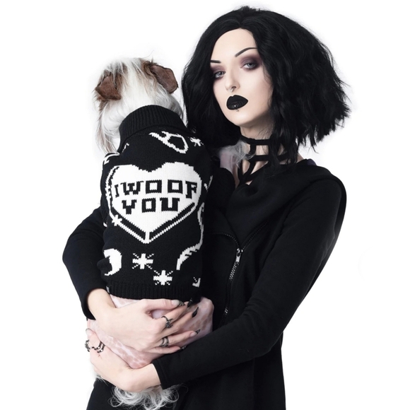 Rogue + Wolf “I Woof You” Vegan Knit Pet Sweater – Black & White Heart Occult - Picture 1 of 13